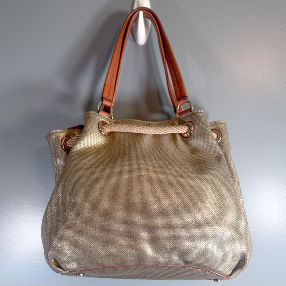 Michael Kors Gold Metallic Shoulder Bag with Brown Leather Accents - Picture 3 of 16
